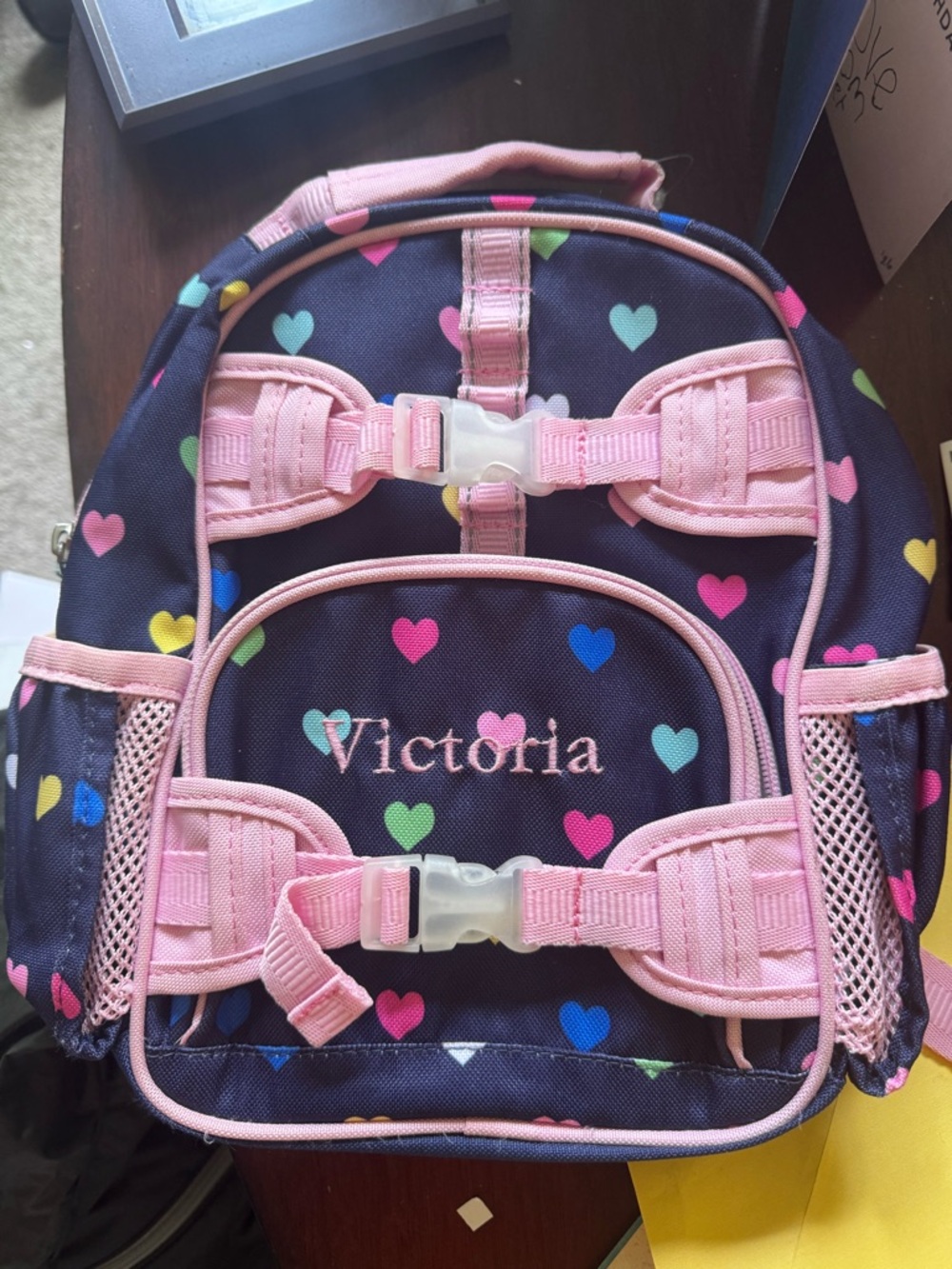 Pottery barn Kids Heart Print Backpack — Navy with Pastel Hearts